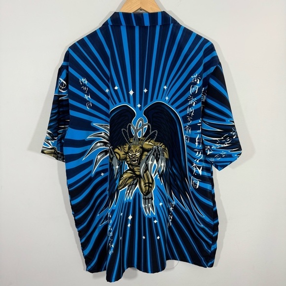 R2 Randy River Y2K Graphic Shirt XL Demon Angel Anime Vibe Button Up Blue NWOT - Picture 6 of 9